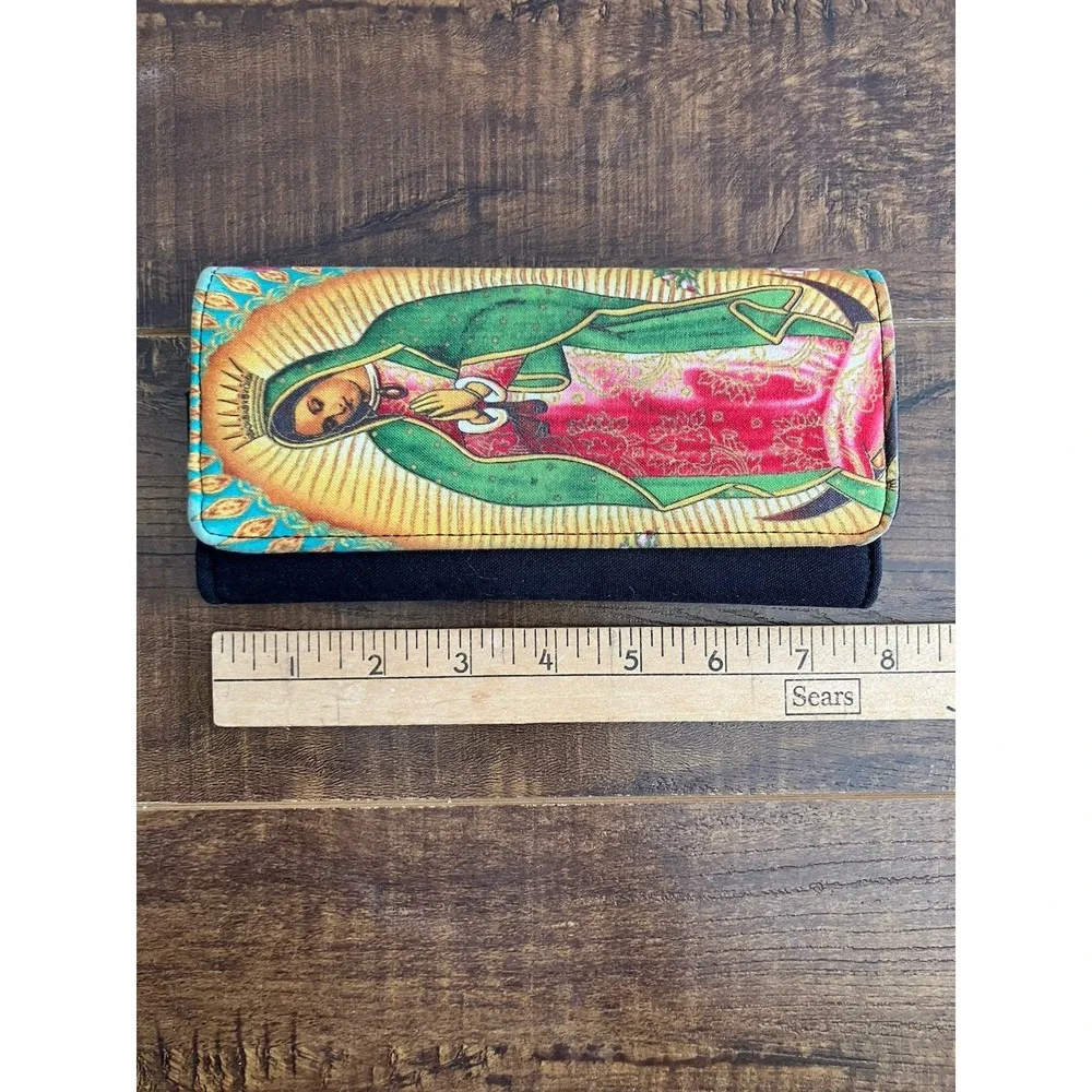 Our Lady of Guadalupe Long Wallet Floral Fabric Snap Closure Made in USA